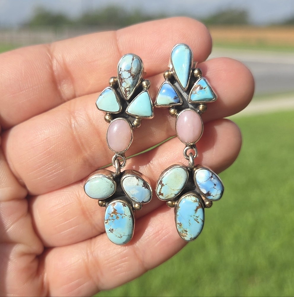 Golden Hills Turquoise And Pink Conch Post Earrings